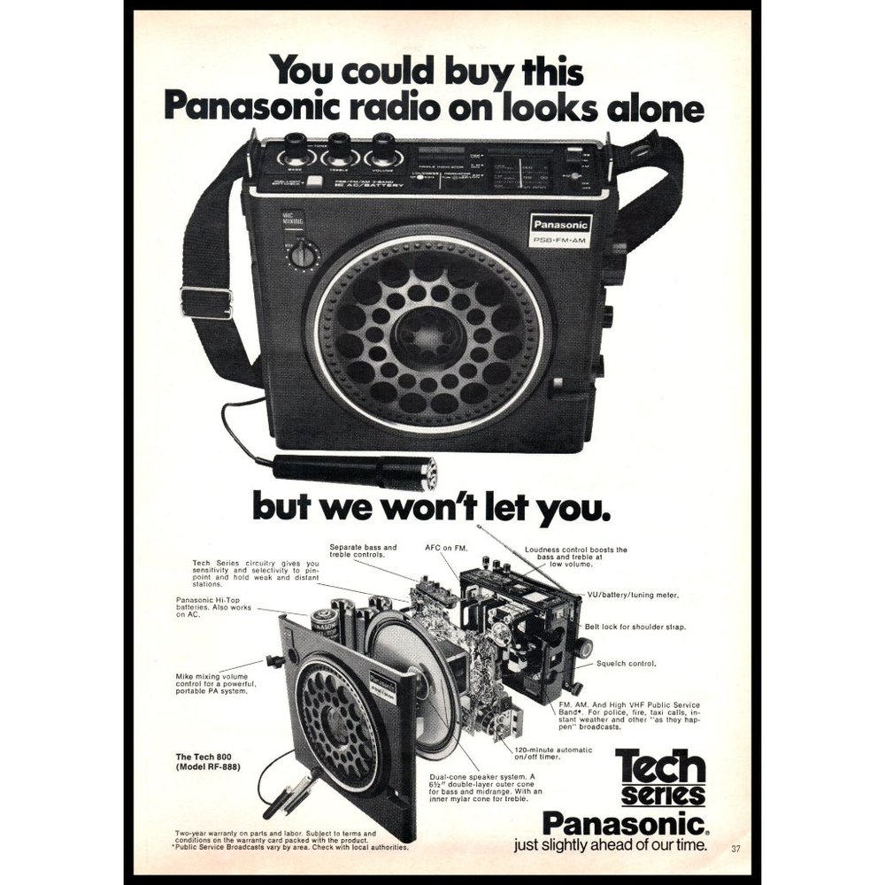 1974 Panasonic Tech Series Radio PSB AM FM Buy on Looks Alone Vintage Print Ad